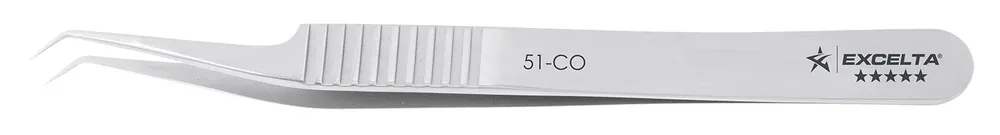 Excelta 51-CO ★★★★★ Swiss-Made Cobalt Steel Tweezer with 45° Angulated Very Fine Pointed Tips, 4.5" OAL