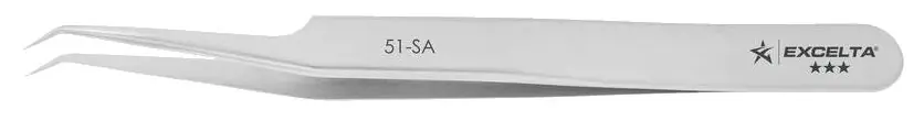 Excelta 51-SA ★★★ Swiss-Made Neverust® Anti-Magnetic Stainless Steel Tweezer with 45° Angulated Very Fine Pointed Tips, 4.5" OAL