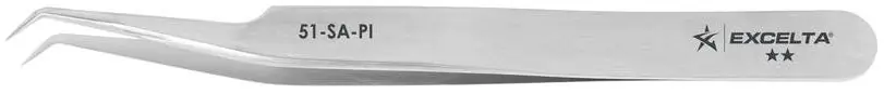 Excelta 51-SA-PI ★★ Italian-Made Anti-Magnetic Stainless Steel Tweezer with 45° Angulated Very Fine Pointed Tips, 4.5" OAL