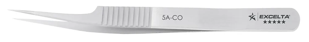 Excelta 5A-CO ★★★★★ Swiss-Made Cobalt Steel Tweezer with 10°, Offset Extreme Precision, Ultra Fine Pointed Tips, 4.5" OAL