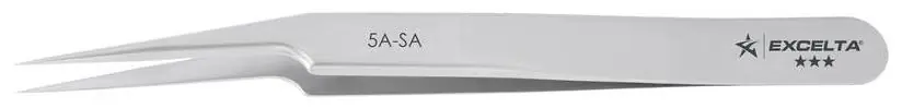 Excelta 5A-SA ★★★ Swiss-Made Neverust® Anti-Magnetic Stainless Steel Tweezer with 10° Offset Ultra Fine Pointed Tips, 4.5" OAL