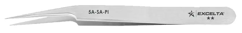 Excelta 5A-SA-PI ★★ Italian-Made Anti-Magnetic Stainless Steel Tweezer with 10° Offset Ultra Tapered Fine Pointed Tips, 4.5" OAL