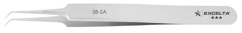 Excelta 5B-SA ★★★ Swiss-Made Neverust® Anti-Magnetic Stainless Steel Tweezer with 45° Bent, Tapered, Ultra Fine Pointed Tips, 4.25" OAL