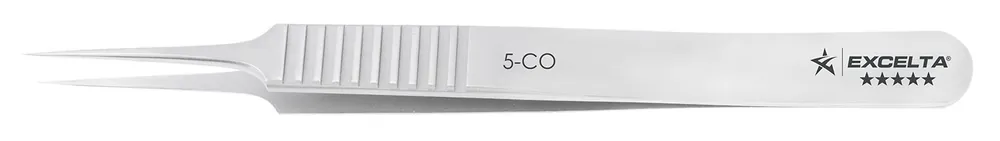 Excelta 5-CO ★★★★★ Swiss-Made Cobalt Steel Tweezer with Straight, Tapered, Ultra Fine Pointed Tips, 4.25" OAL