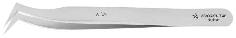 Excelta 6-SA ★★★ Swiss-Made Neverust® Anti-Magnetic Stainless Steel Tweezer with 70° Angulated Flat, Sharp Pointed Tips, 4.5" OAL