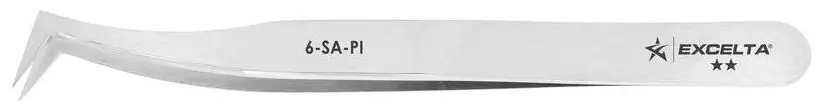 Excelta 6-SA-PI ★★ Italian-Made Anti-Magnetic Stainless Steel Component Handling Tweezer with 70° Angulated Flat, Sharp Pointed Tips, 4.5" OAL