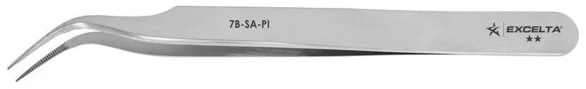 Excelta 7B-SA-PI ★★ Italian-Made Anti-Magnetic Stainless Steel Tweezer with 55° Curved, Serrated Very Fine Pointed Tips, 4.5" OAL