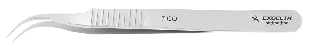 Excelta 7-CO ★★★★★ Swiss-Made Cobalt Steel Tweezer with 45° Curved, Tapered, Very Fine Pointed Tips, 4.5" OAL