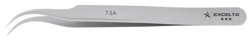 Excelta 7-SA ★★★ Swiss-Made Neverust® Anti-Magnetic Stainless Steel Tweezer with 45° Curved, Tapered, Very Fine Pointed Tips, 4.5" OAL