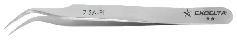 Excelta 7-SA-PI ★★ Italian-Made Anti-Magnetic Stainless Steel Tweezer with 45° Curved, Tapered, Very Fine Pointed Tips, 4.5" OAL