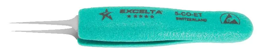 Excelta 5-CO-ET ★★★★★ ESD-Safe Cobaltima® Tweezer with Ergo-Tweeze® Handle & Straight, Ultra-Fine, Tapered, Pointed, 0.002" Wide Tips