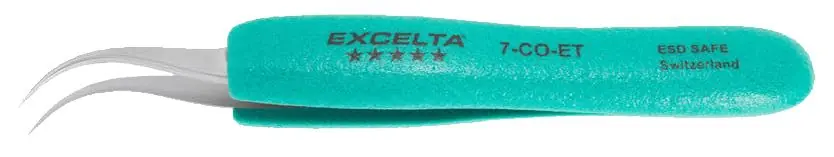 Excelta 7-CO-ET ★★★★★ ESD-Safe Cobaltima® Tweezer with Ergo-Tweeze® Handle & 45° Curved, Very Fine, Tapered, Pointed, 0.003" Wide Tips