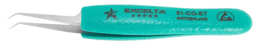 Excelta 51-CO-ET ★★★★★ ESD-Safe Cobaltima® Tweezer with Ergo-Tweeze® Handle & 45° Angled, Micro, Very Fine, Pointed, 0.002" Wide Tips