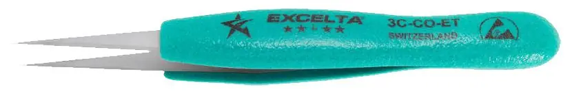 Excelta 3C-CO-ET ★★★★★ ESD-Safe Cobaltima® Tweezer with Ergo-Tweeze® Handle & Straight, Very Fine, Pointed, 0.003" Wide Tips