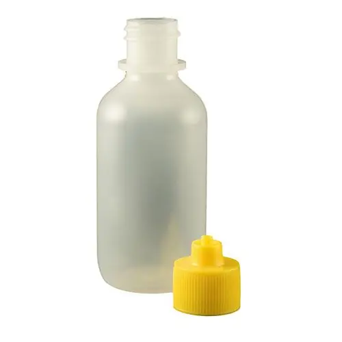 Jensen Global JG2.0BC-Y Boston Round LDPE Bottle with Yellow Luer Lock Cap, 2 oz. (Bag of 10)
