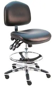 Lissner Washington Series Bench Height Cleanroom Chair with Large Seat, Back & Aluminum Base, Vinyl