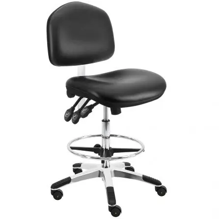 Lissner Washington Series Bench Height Cleanroom ESD Chair with Large Seat, Back & Aluminum Base, Vinyl