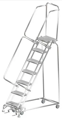 Ballymore SS072414G Stainless Steel Lockstep Ladder with 7 Grated Steps, 24" x 58" x 103"