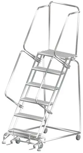 Ballymore SS063214G Stainless Steel Lockstep Ladder with 6 Grated Steps, 32" x 52" x 93"