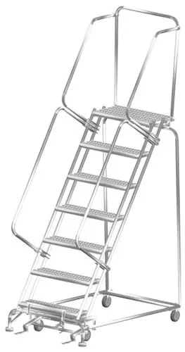 Ballymore SS073214G Stainless Steel Lockstep Ladder with 7 Grated Steps, 32" x 58" x 103"