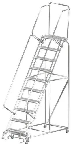 Ballymore SS103214G Stainless Steel Lockstep Ladder with 10 Grated Steps, 32" x 76" x 133"