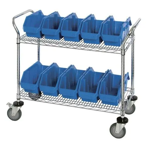 Quantum Bin Cart with 2 Wire Shelves, 36" x 18" x 37.5"