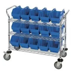 Quantum Bin Cart with 3 Wire Shelves, 36" x 18" x 37.5"