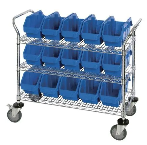 Quantum Bin Cart with 3 Wire Shelves, 36" x 18" x 37.5"