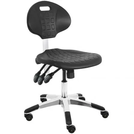 Lissner Desk Height Cleanroom ESD Chair with Polished Aluminum Base, Black Urethane