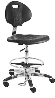Lissner Bench Height Cleanroom ESD Chair with Polished Aluminum Base, Black Urethane