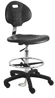 Lissner Bench Height Cleanroom ESD Chair with Black Nylon Base, Black Urethane