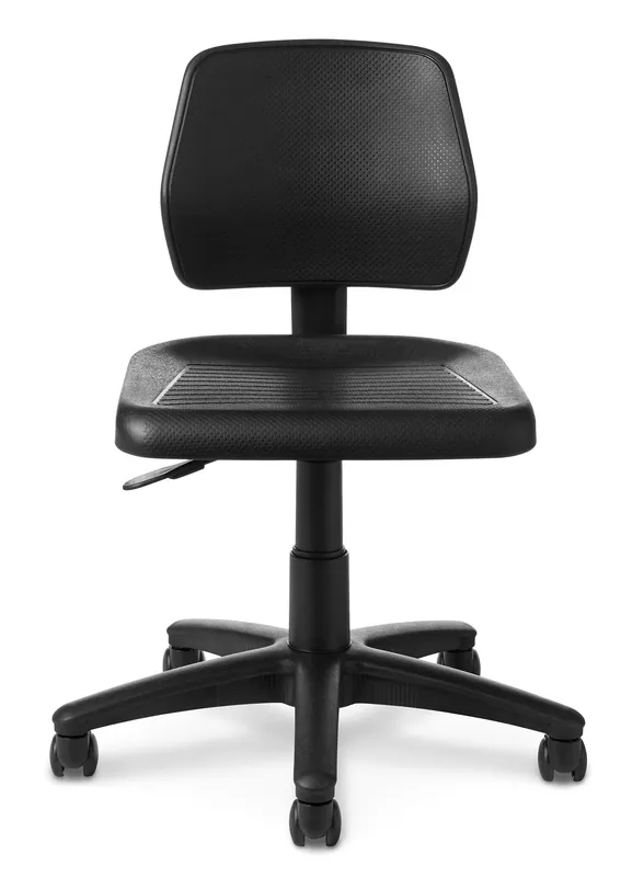 Office Master WS Series Stool with Black Nylon Base, Black Polyurethane