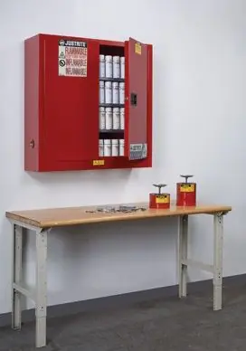 Justrite 8934016 Sure-Grip® EX Wall-Mounted Class III Aerosol Can Safety Cabinet with 2 Doors, 12" x 43" x 44"