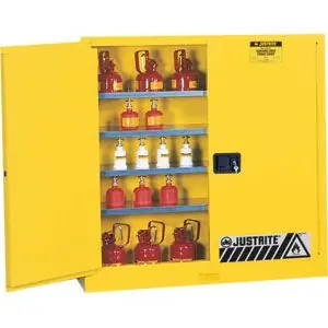 Justrite 893400 Sure-Grip® EX Wall-Mounted Flammable Safety Cabinet with 2 Doors, 12" x 43" x 44"