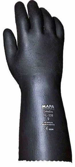 MAPA NL339 ChemZoil Knit Lined 50 Mil Neoprene Chemical Resistant Gloves, Black