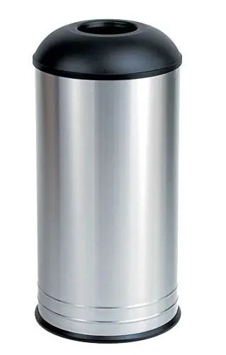 CleanPro® B-2300 Stainless Steel Waste Receptacle with Black Steel Dome-Top, 18 Gallon