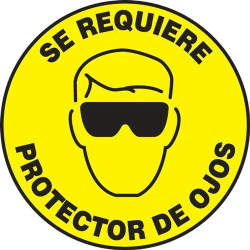 Accuform SHMFS200 Slip-Gard™ Adhesive Spanish Floor Sign, "Se Requiere Protector De Ojos", 17"