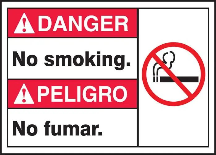 "NO SMOKING" ANSI Danger English/Spanish Sign, 14" x 10"