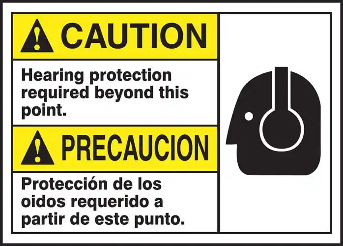 "HEARING PROTECTION REQUIRED" ANSI Caution English/Spanish Sign, 10" x 14"