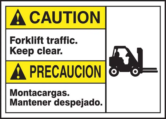 "FORKLIFT TRAFFIC" ANSI ISO Caution English/Spanish Sign, 14" x 10"