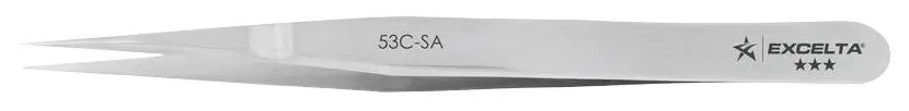 Excelta 53C-SA ★★★ Neverust® Stainless Steel Anti-Crush Tweezer with Straight, Very Fine, Pointed Tips