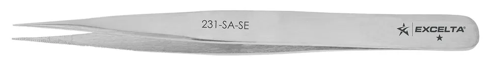 Excelta 231-SA-SE ★ Stainless Steel Tweezer with Serrated, Straight, Medium Pointed Tips