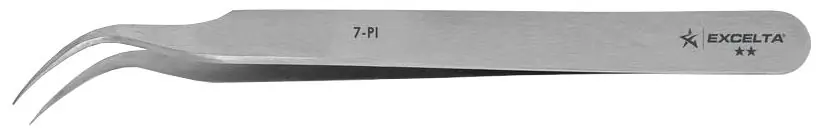 Excelta 7-PI ★★ Carbon Steel Tweezer with 55° Curved, Very Fine, Tapered, Pointed Tips