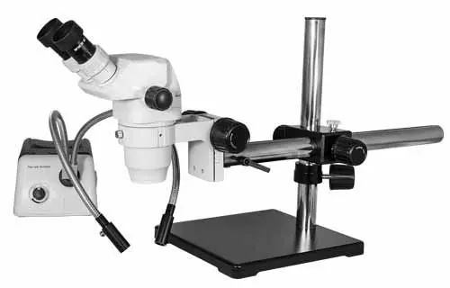 View Solutions SZ02020424 Stereo Zoom Binocular Microscope with Boom Stand & Dual Point Light