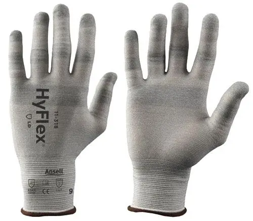 Ansell 11-318 HyFlex® 18-Gauge Anti-Static Cut-Resistant Gloves, Gray