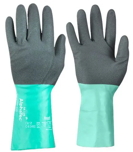 Ansell 58-128 Alphatec® Chlorinated Anti-Static Nitrile Gloves, Gray/Green