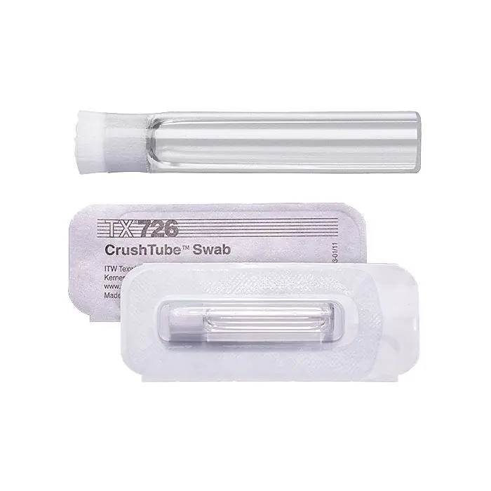 Texwipe TX726 CrushTube™ Pre-Wetted Polyester Nonwoven Cleanroom Swab, 91% IPA, 1.969" OAL (Case of 500 (10 Bags of 50))