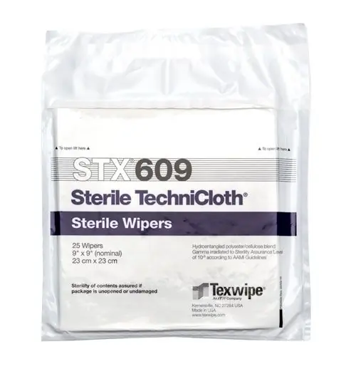 Texwipe STX609 TechniCloth® Sterile Polycellulose Nonwoven Cleanroom Wipers, 9" x 9" (Case of 500 (5 Bags of 100))