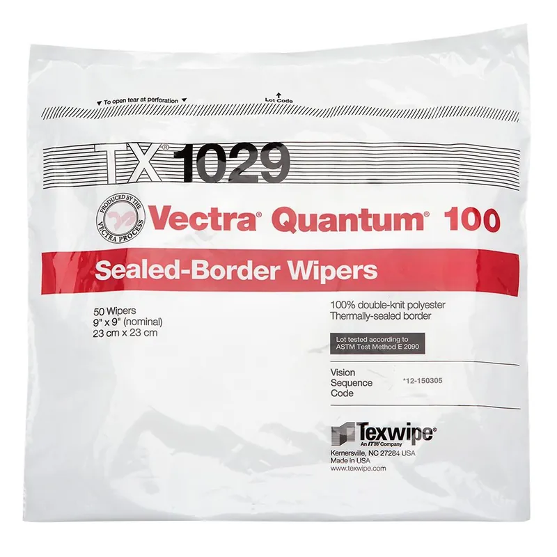 Texwipe TX1029 Vectra® Quantum® 100 Polyester Cleanroom Wipers, 9" x 9" (Case of 1,000 (10 Bags of 100))