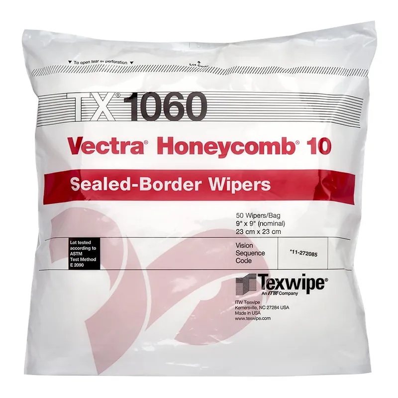 Texwipe TX1060 Vectra® Honeycomb® 10 Polyester Cleanroom Wipers, 9" x 9" (Case of 1,000 (10 Bags of 100))